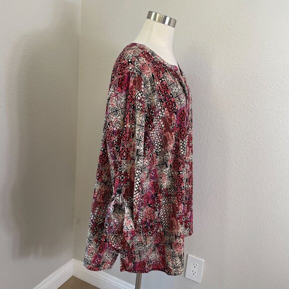 Catherines Womens Plus 3X Button Front Tunic Top Blouse Roll Tab Sleeve Shirt - Picture 3 of 10